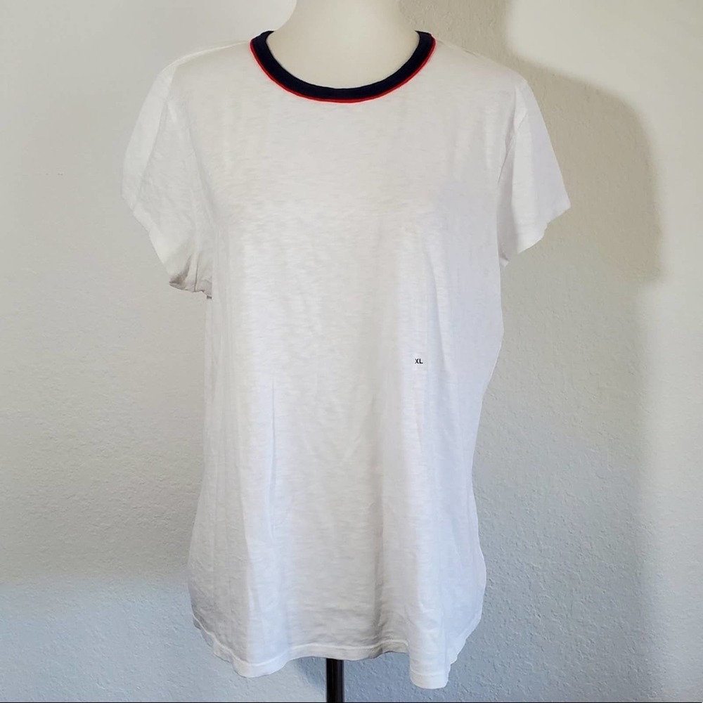 NWT Express Crew Neck White with Red & Blue Short Sleeve Cotton T-Shirt
